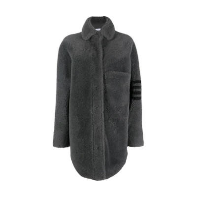 (Women) THOM BROWNE Light Grey 4-Bar Plush Loose Fit Shirt Jacket FDSD74C-02821-025