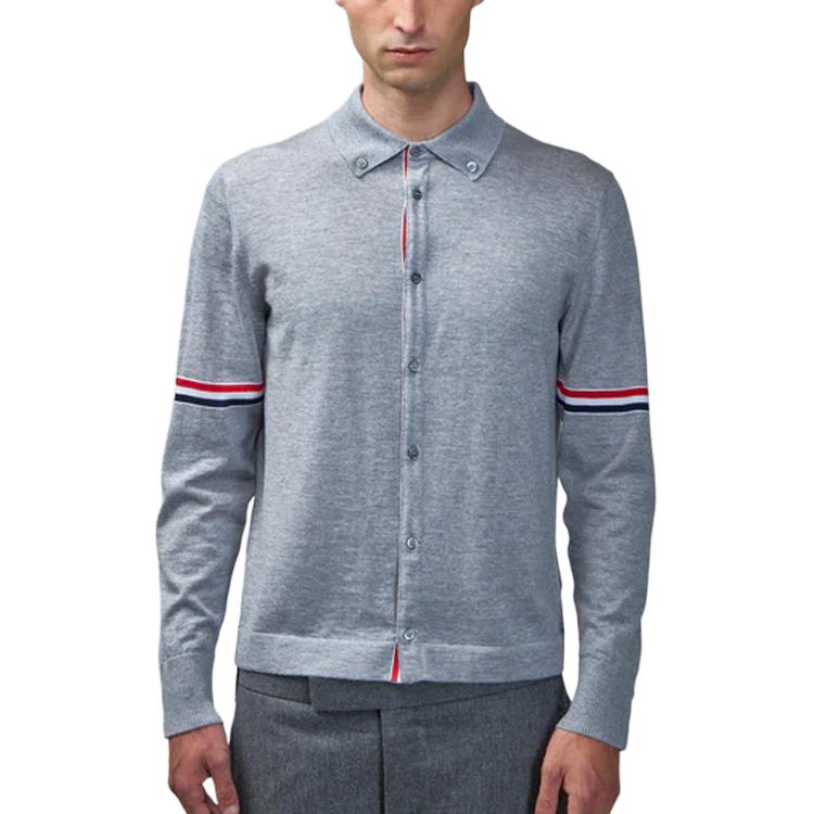 (Women) THOM BROWNE  Light Grey Button-Up Long Sleeve Knit Shirt. MKL005A-Y1002-055