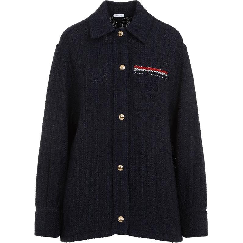 (Women) Thom Browne  Navy Blue Blazer with Multicolor Striped Collar. FLL181A-F0721-415