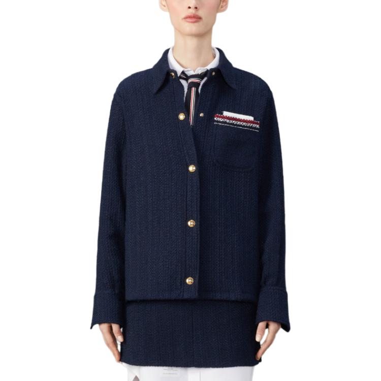 (Women) Thom Browne  Navy Blue Blazer with Multicolor Striped Collar. FLL181A-F0721-415 圖 2
