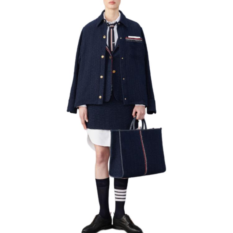 (Women) Thom Browne  Navy Blue Blazer with Multicolor Striped Collar. FLL181A-F0721-415 圖 4