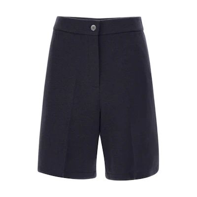 (Women) Thom Browne Navy Blue Mid-Rise Straight-Cut Casual Shorts. FJQ110A-J0020-415