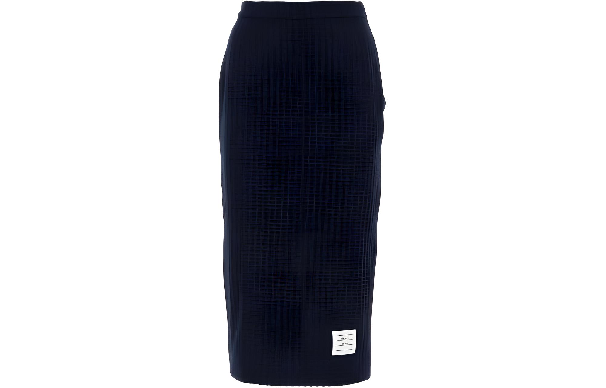(Women) THOM BROWNE  Navy Blue Solid Logo Mid-Waist Casual Long Skirt. FJK114A-J0133-415