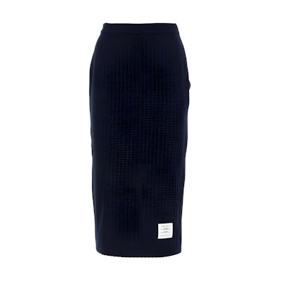 (Women) THOM BROWNE Navy Blue Solid Logo Mid-Waist Casual Long Skirt. FJK114A-J0133-415