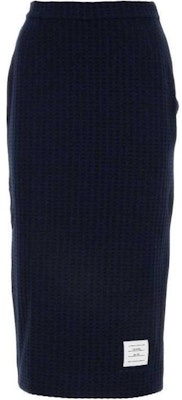 (W) トムブラウン ネイビーブルー ソリッドロゴ ミッドウエスト カジュアルロングスカート FJK114A-J0133-415 Order (W) トムブラウン ネイビーブルー ソリッドロゴ ミッドウエスト カジュアルロングスカート FJK114A-J0133-415