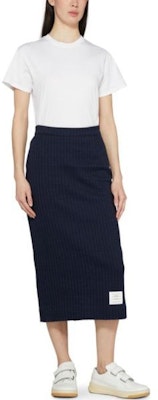 (W) トムブラウン ネイビーブルー ソリッドロゴ ミッドウエスト カジュアルロングスカート FJK114A-J0133-415 Purchase (W) トムブラウン ネイビーブルー ソリッドロゴ ミッドウエスト カジュアルロングスカート FJK114A-J0133-415