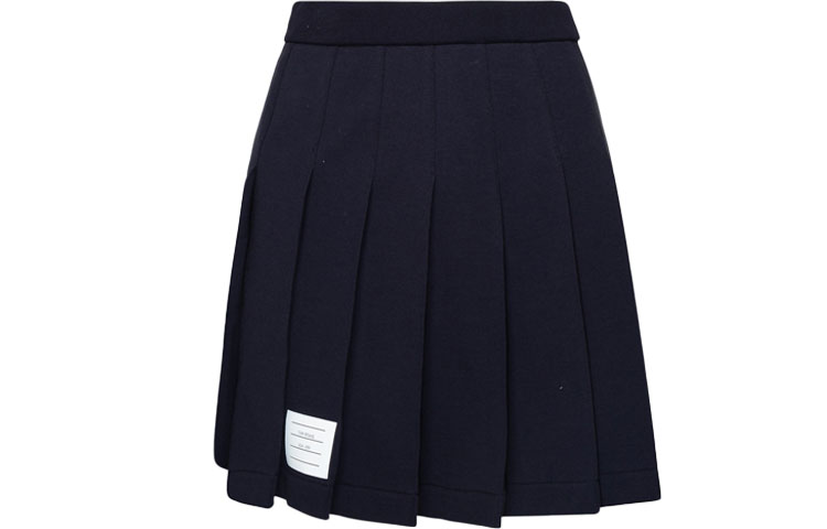 (Women) Thom Browne  Navy Blue Solid Pleated Mini Skirt Back to School Casual. FJK053A-06931-415