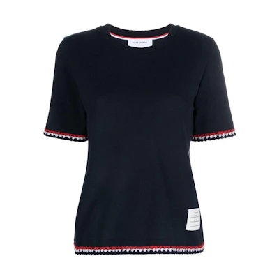 (Women) Thom Browne Navy Blue Stripe Crewneck Short Sleeve Regular T-Shirt FJS174A-J0089-415