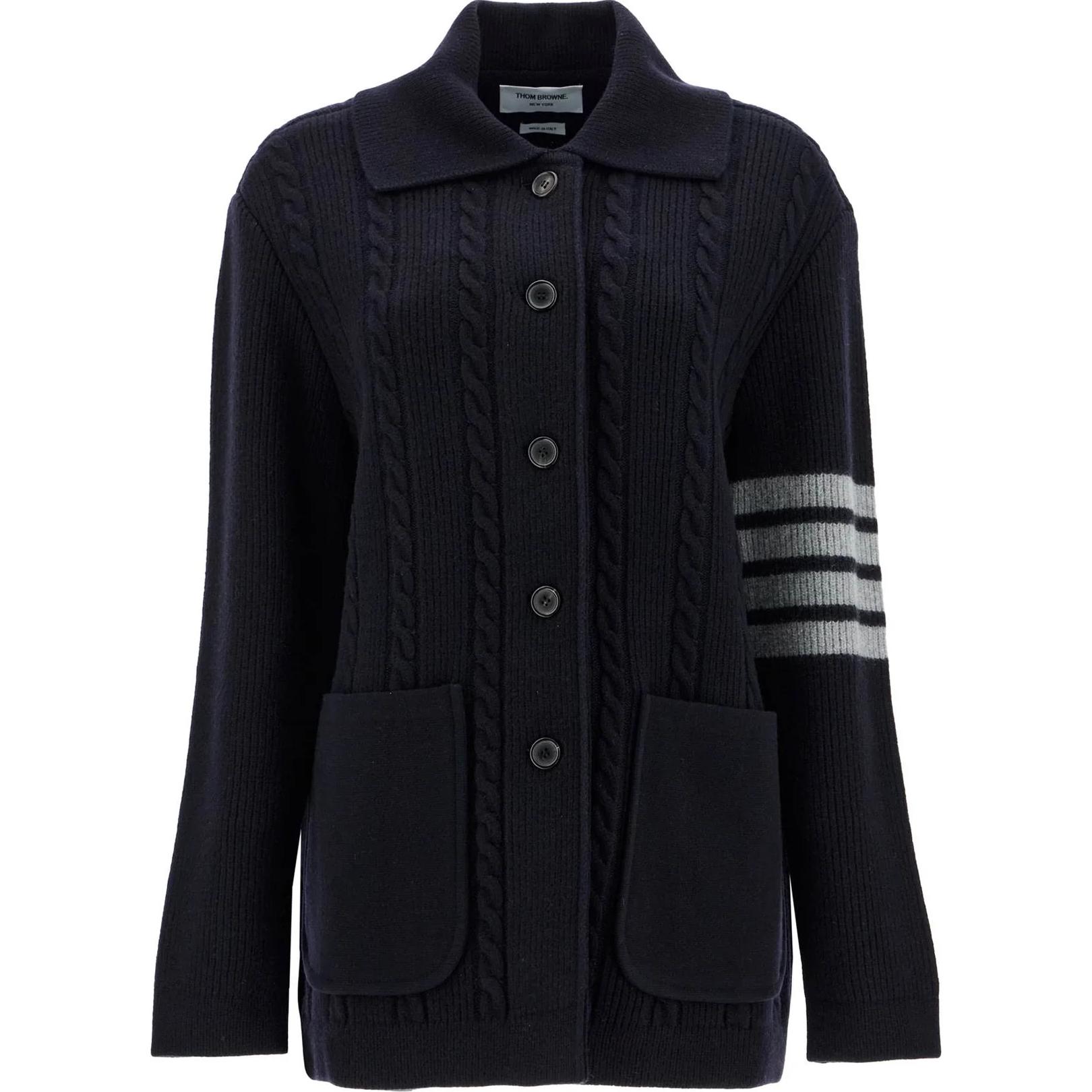 (Women) Thom Browne  Navy Blue Striped Pullover Collared Sweater. FKJ097A-Y1019-415