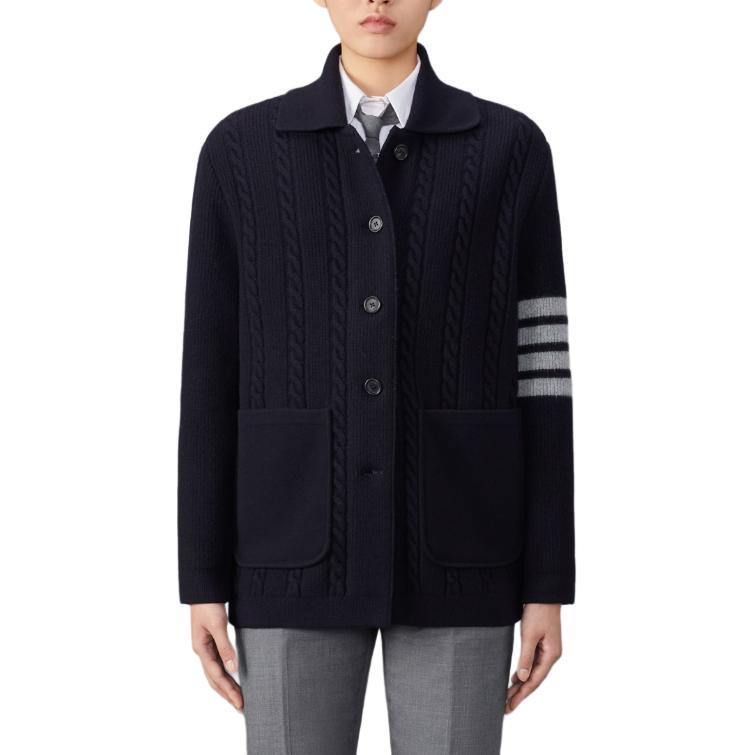 Shop (W) Thom Browne Navy Blue Sweater Berjalur Berkolar Pullover. FKJ097A-Y1019-415