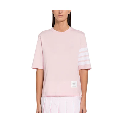(Women) Thom Browne Pink 4-Bar Stripe Short Sleeve Knit T-Shirt. FJS102G-07862-680