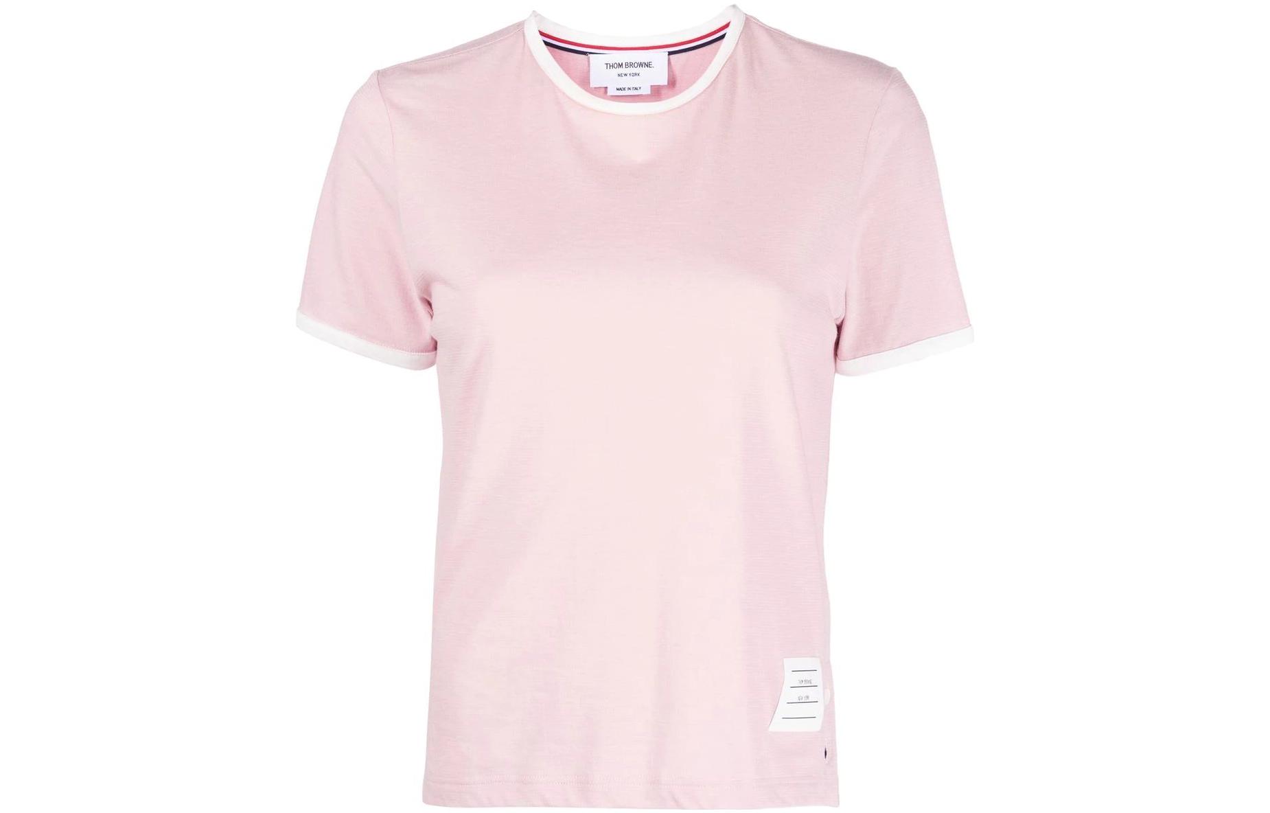(Women) THOM BROWNE  Pink Crewneck Short Sleeve T-Shirt SS23. FJS133-AJ0043-680
