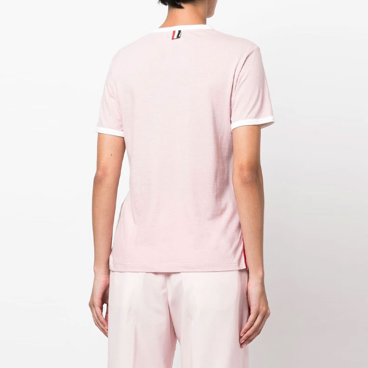 Shop (Women) THOM BROWNE  Pink Crewneck Short Sleeve T-Shirt SS23. FJS133-AJ0043-680
