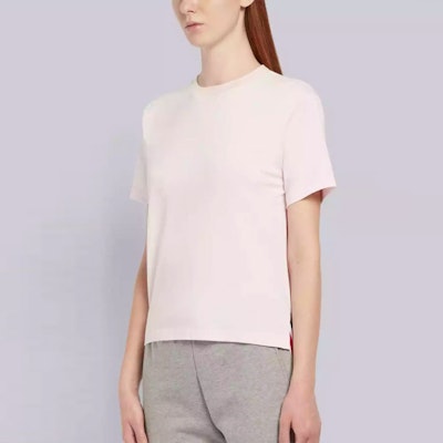 (Women) Thom Browne Pink Stretch Solid Regular T-shirt. FJS036A-05398-680 Details for (Women) Thom Browne Pink Stretch Solid Regular T-shirt. FJS036A-05398-680