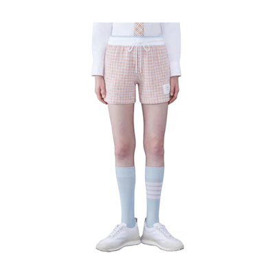 (Women) Thom Browne Pink Tweed Pocket Elastic Waist Shorts SS24. FJQ107A-J0113-825