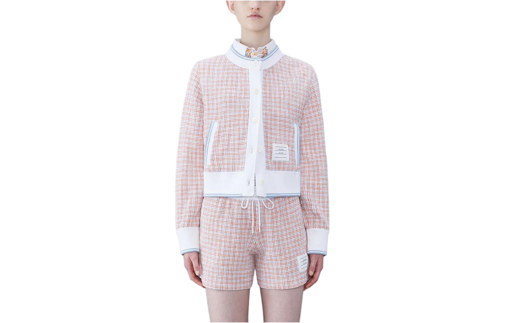 (Women) Thom Browne  Pink Tweed Single-Breasted Knit Cardigan. FJT317AJ0113825