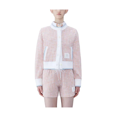 (Women) Thom Browne Pink Tweed Single-Breasted Knit Cardigan. FJT317AJ0113825