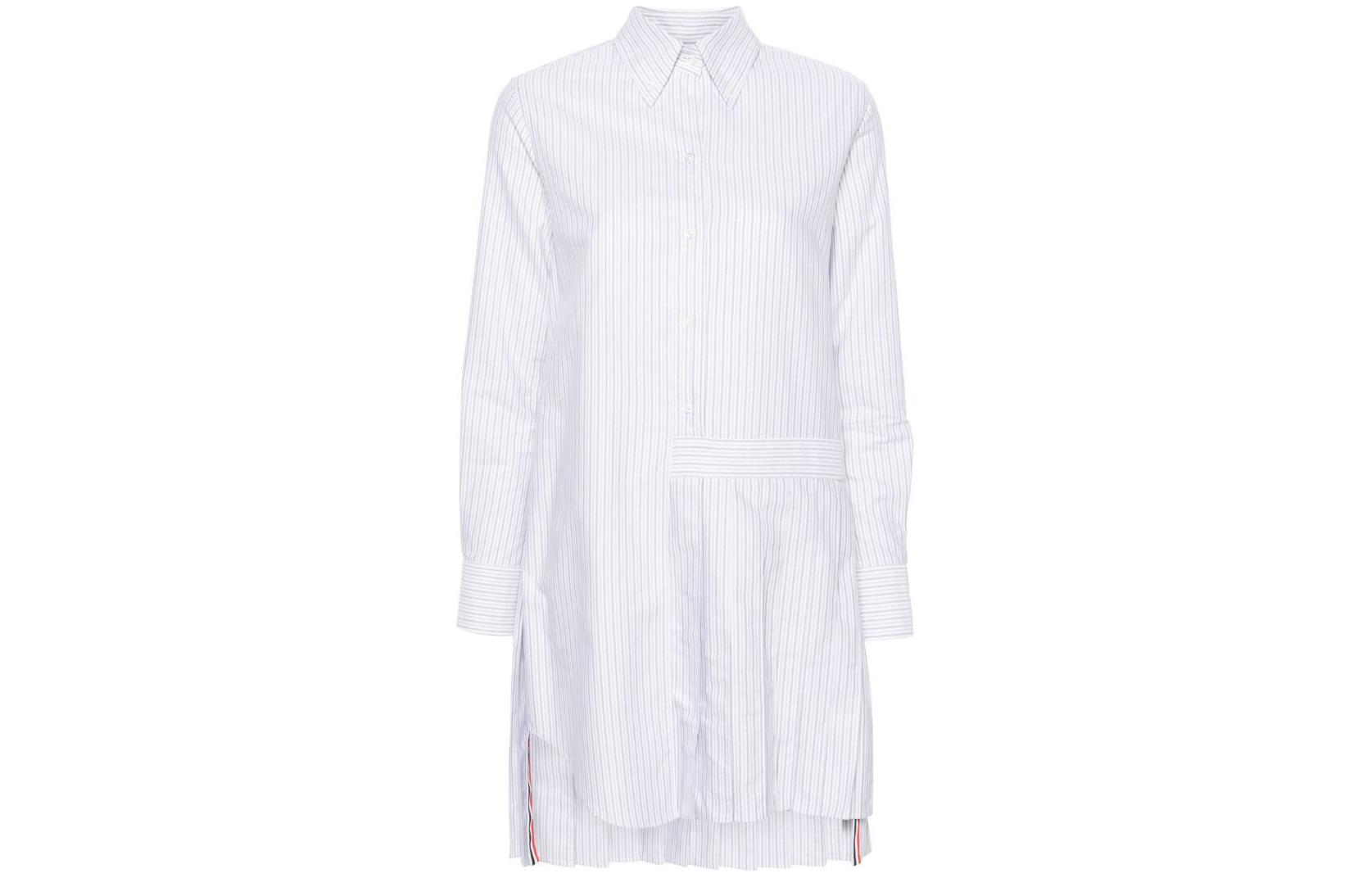 Order (W) Thom Browne 百褶侧开缝条纹长袖衬衫连衣裙 白色 FDSD34A-F0510-035