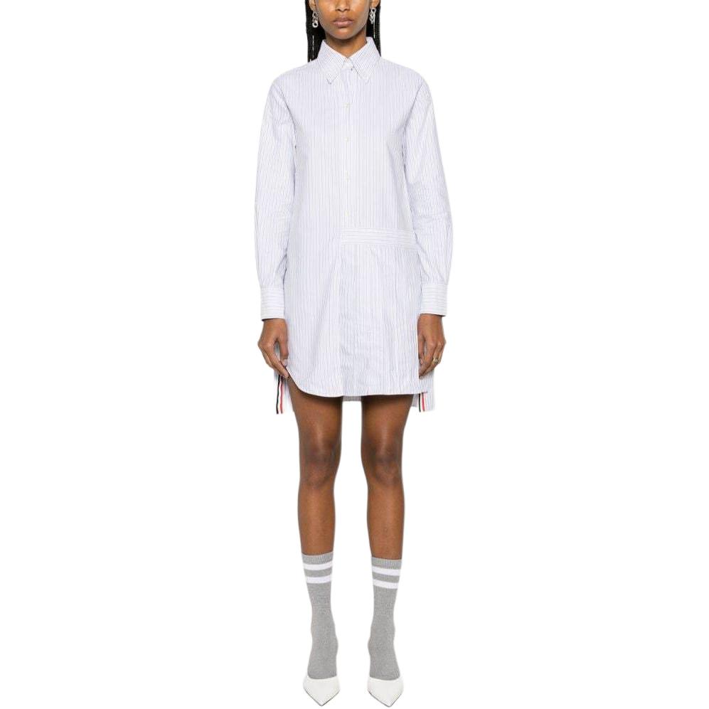 Lookbook (W) Thom Browne 百褶侧开缝条纹长袖衬衫连衣裙 白色 FDSD34A-F0510-035