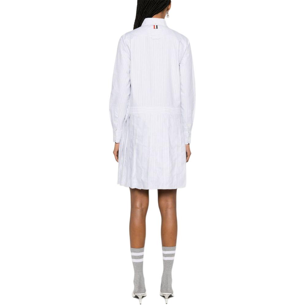 Shop (W) Thom Browne 百褶侧开缝条纹长袖衬衫连衣裙 白色 FDSD34A-F0510-035