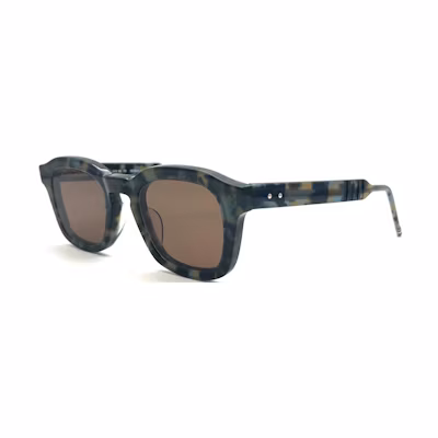 (Women) Thom Browne Rectangular Sunglasses with Striped Temples - Navy Blue. UES412AG0002416