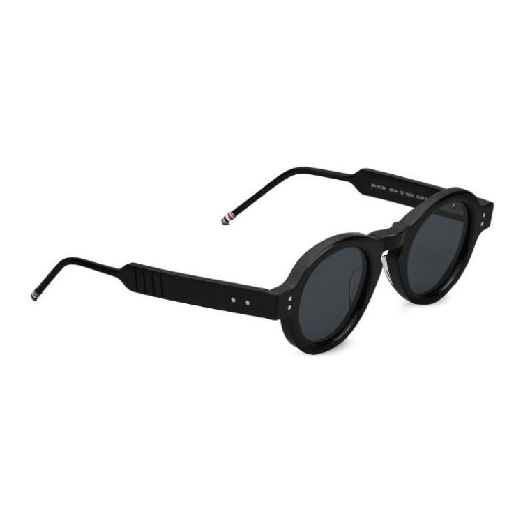 Shop (W) Gafas de sol redondas negras Thom Browne con fibra de acetato y diseño con logo. UES922AG0002