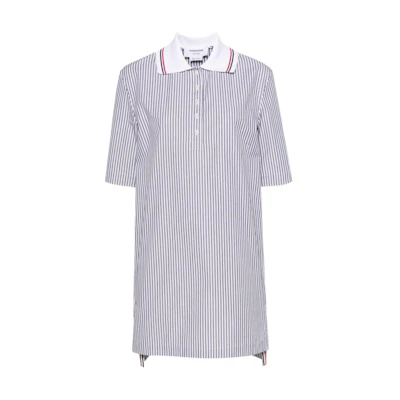 (Women) THOM BROWNE Short Sleeve Button-Up Striped Mini Dress Blue FDSE68A-F0577-415