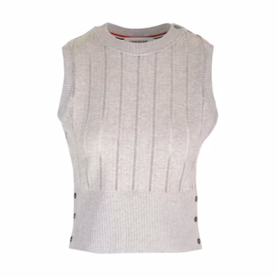 (Women) Thom Browne Simple Knit Vest in Light Gray FJV021A-J0143065
