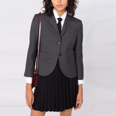 (W) 톰 브라운 싱글브레스트 숏 블레이저 다크 그레이 FBC010V-00626-025 Details for (W) 톰 브라운 싱글브레스트 숏 블레이저 다크 그레이 FBC010V-00626-025