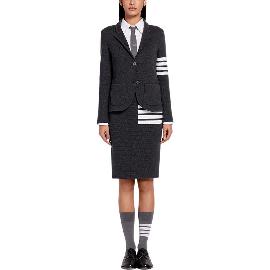 Lookbook (W) Falda Ajustada de Punto Gris 4-Bar Stripes de Thom Browne FKK061-A00014-025