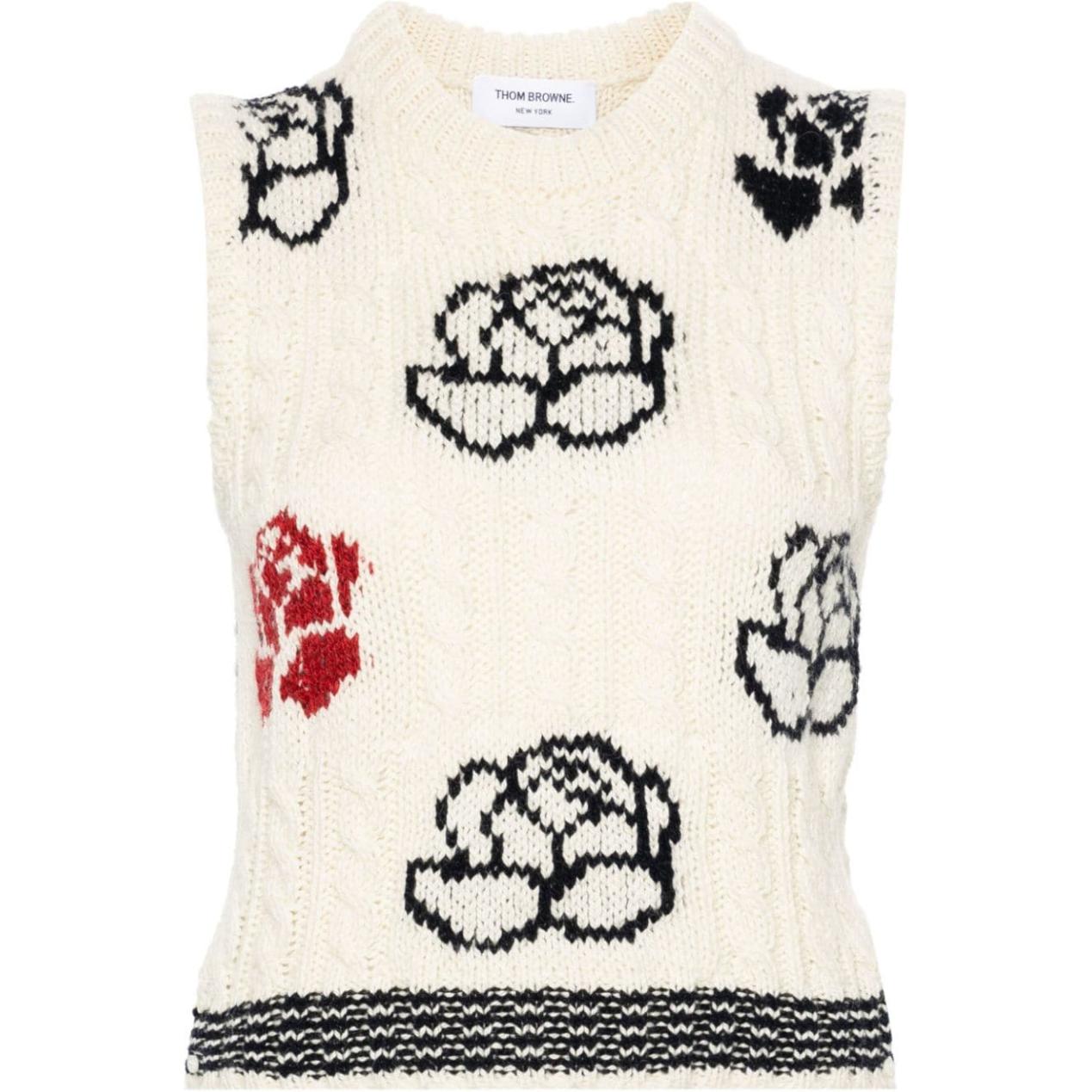 (Women) Thom Browne  Slim Fit V-Neck Sleeveless Pullover Vest White FKV201B-Y1506-100