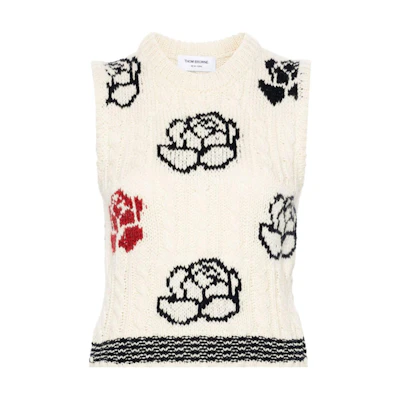 (Women) Thom Browne Slim Fit V-Neck Sleeveless Pullover Vest White FKV201B-Y1506-100