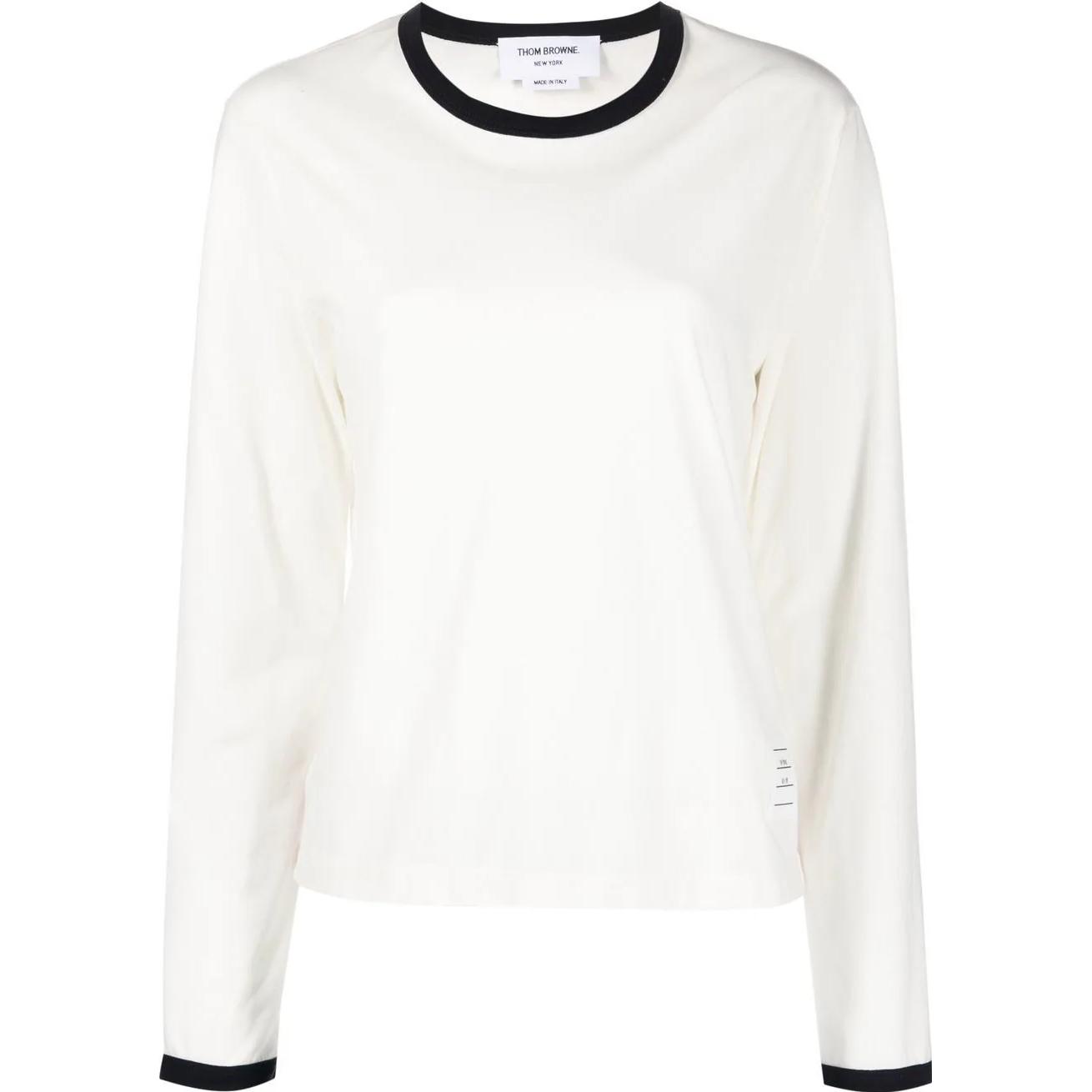 Order (W) 톰 브라운 솔리드 컬러 화이트 크루넥 긴팔 티셔츠 FJS150AJ0091