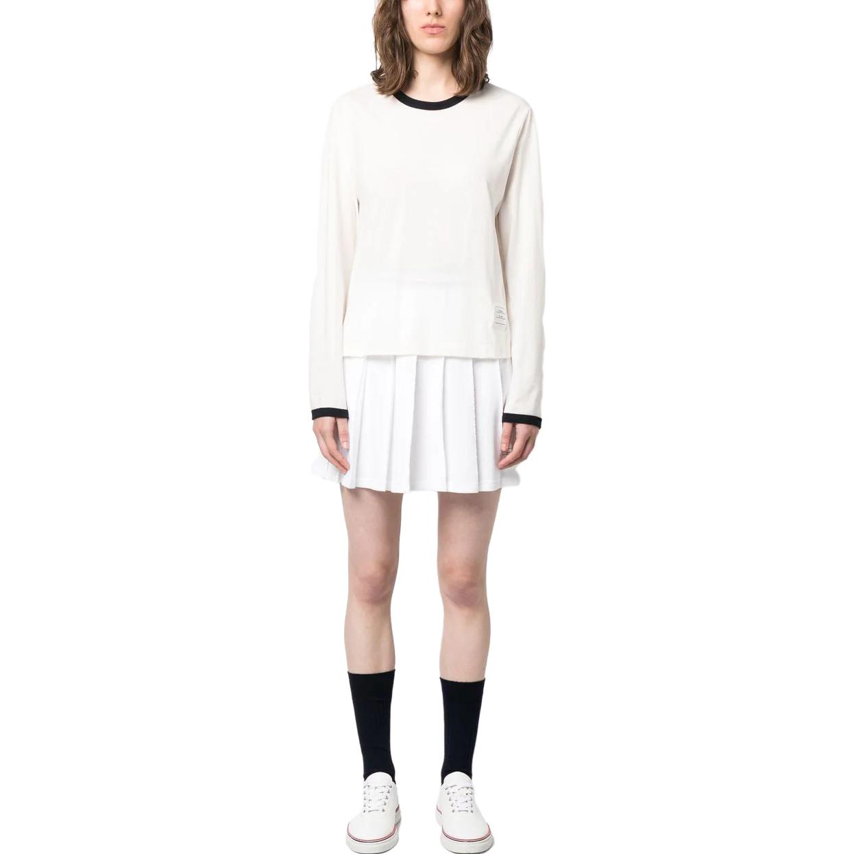 Lookbook (W) 톰 브라운 솔리드 컬러 화이트 크루넥 긴팔 티셔츠 FJS150AJ0091