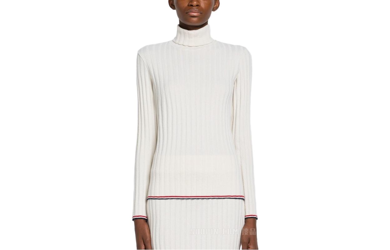 (Women) THOM BROWNE  Solid Color Turtleneck Sweater White FJS132A-J0048-100