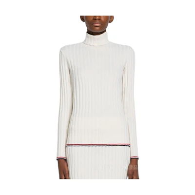 (Women) THOM BROWNE Solid Color Turtleneck Sweater White FJS132A-J0048-100