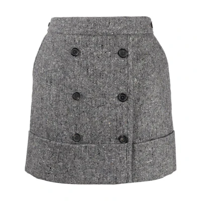 (Women) THOM BROWNE Solid Double-Breasted A-Line Casual Mini Skirt. FGC902B-07052-035