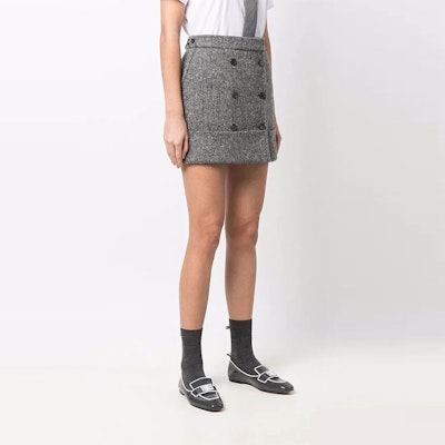 (W) トムブラウン ソリッド ダブルブレスト Aライン カジュアル ミニスカート FGC902B-07052-035 Purchase (W) トムブラウン ソリッド ダブルブレスト Aライン カジュアル ミニスカート FGC902B-07052-035