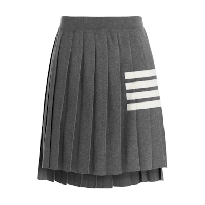(Women) THOM BROWNE Solid Pleated Skirt with Four Stripes Design. FKK090A-Y3014-055