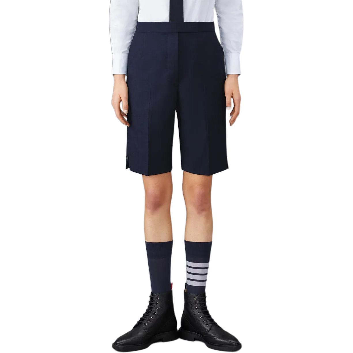 (Women) THOM BROWNE  Solid Straight-Leg Shorts Blue Casual Minimalist Style. FTC404A-00626-415