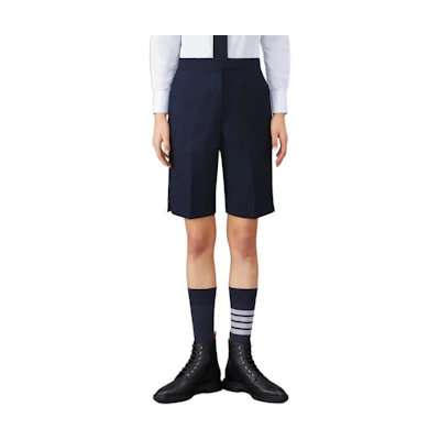(Women) THOM BROWNE Solid Straight-Leg Shorts Blue Casual Minimalist Style. FTC404A-00626-415