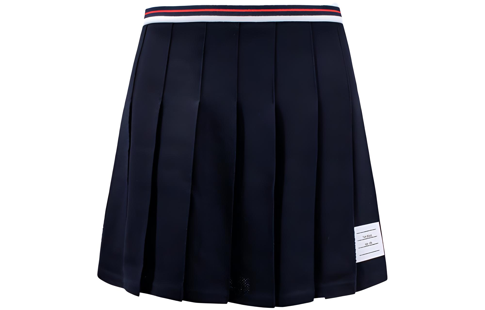 (Women) Thom Browne  Solid Striped Pleated Casual Skirt - Navy Blue. FJK098A-J0082-415