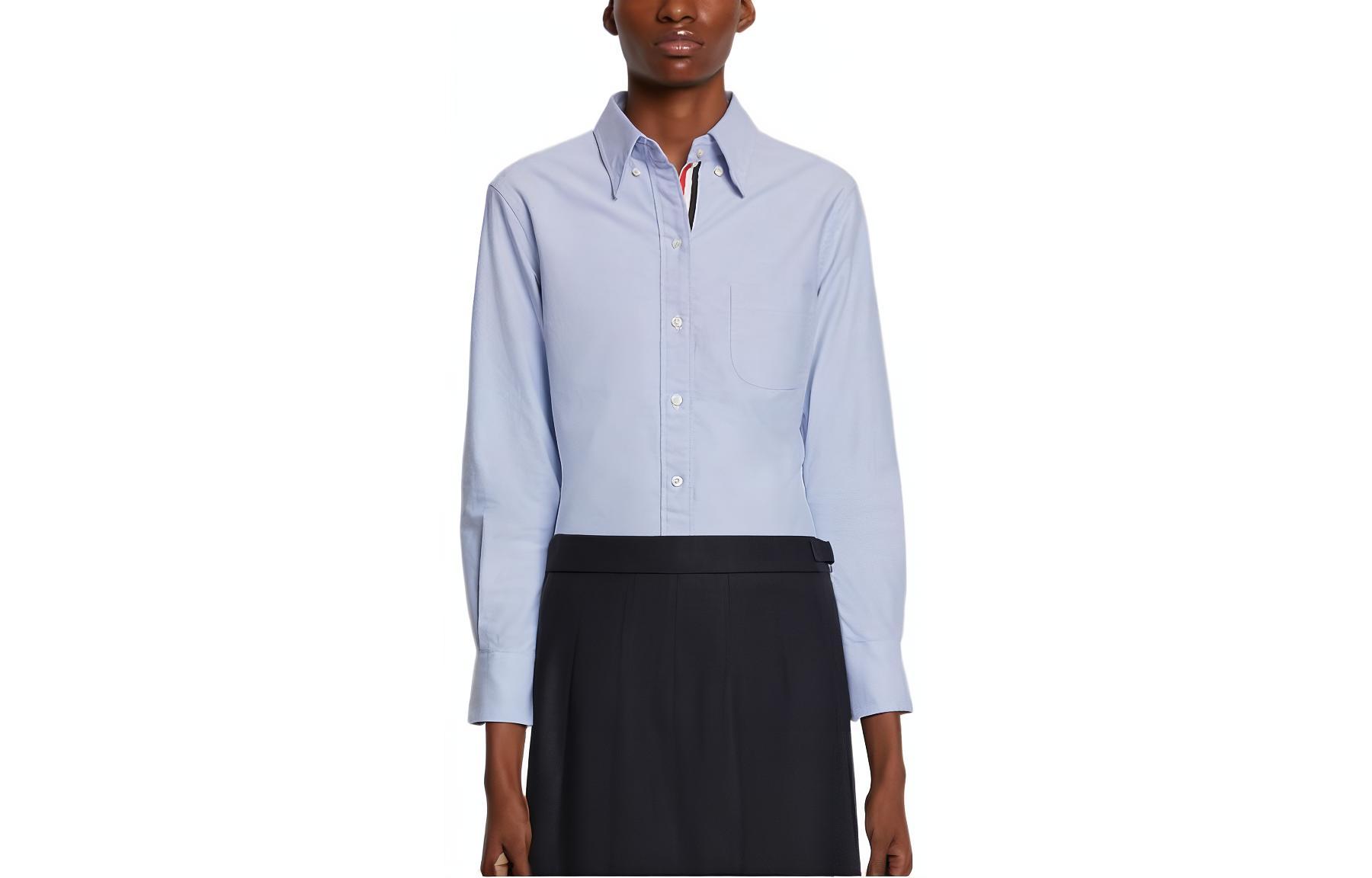 (Women) Thom Browne  SS22 Single-Breasted Long Sleeve Shirt Blue FLL005E-06177-480