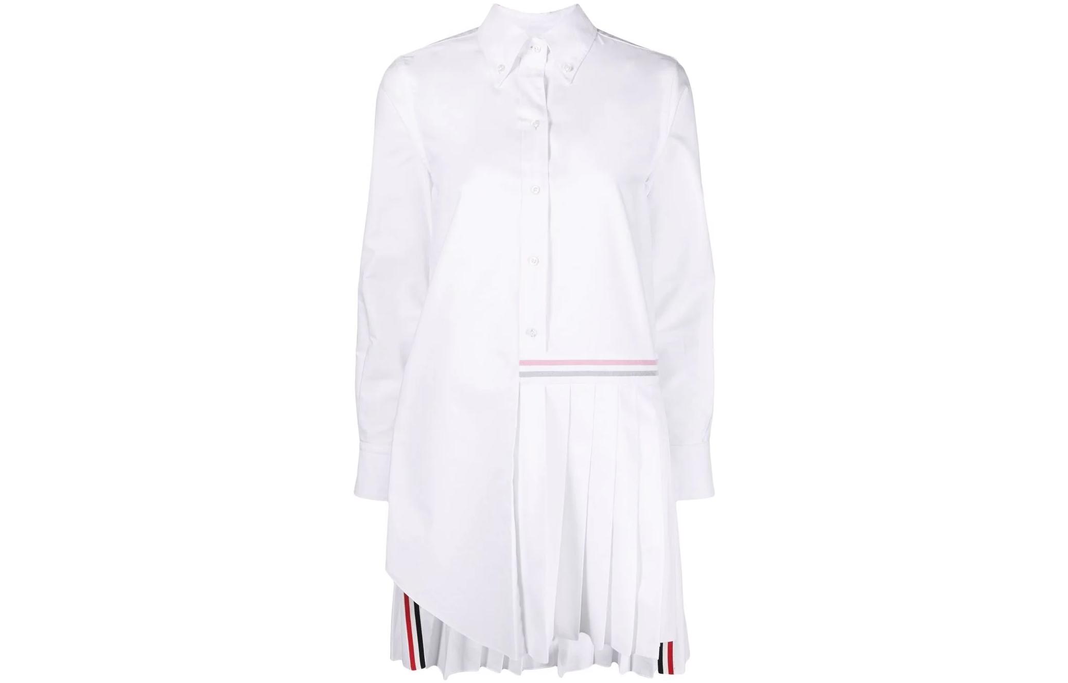 (Women) Thom Browne  Striped Pleated Long Sleeve Shirt Dress Academic Style FDSD34A-03634-100