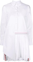 (Women) Thom Browne Striped Pleated Long Sleeve Shirt Dress Academic Style FDSD34A-03634-100 (Women) Thom Browne Striped Pleated Long Sleeve Shirt Dress Academic Style FDSD34A-03634-100