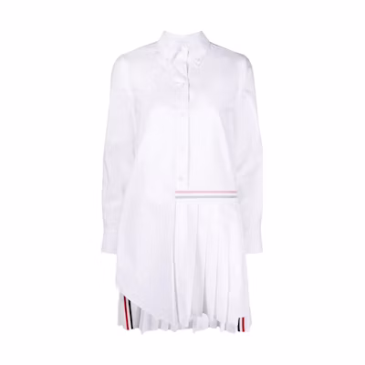 (Women) Thom Browne Striped Pleated Long Sleeve Shirt Dress Academic Style FDSD34A-03634-100
