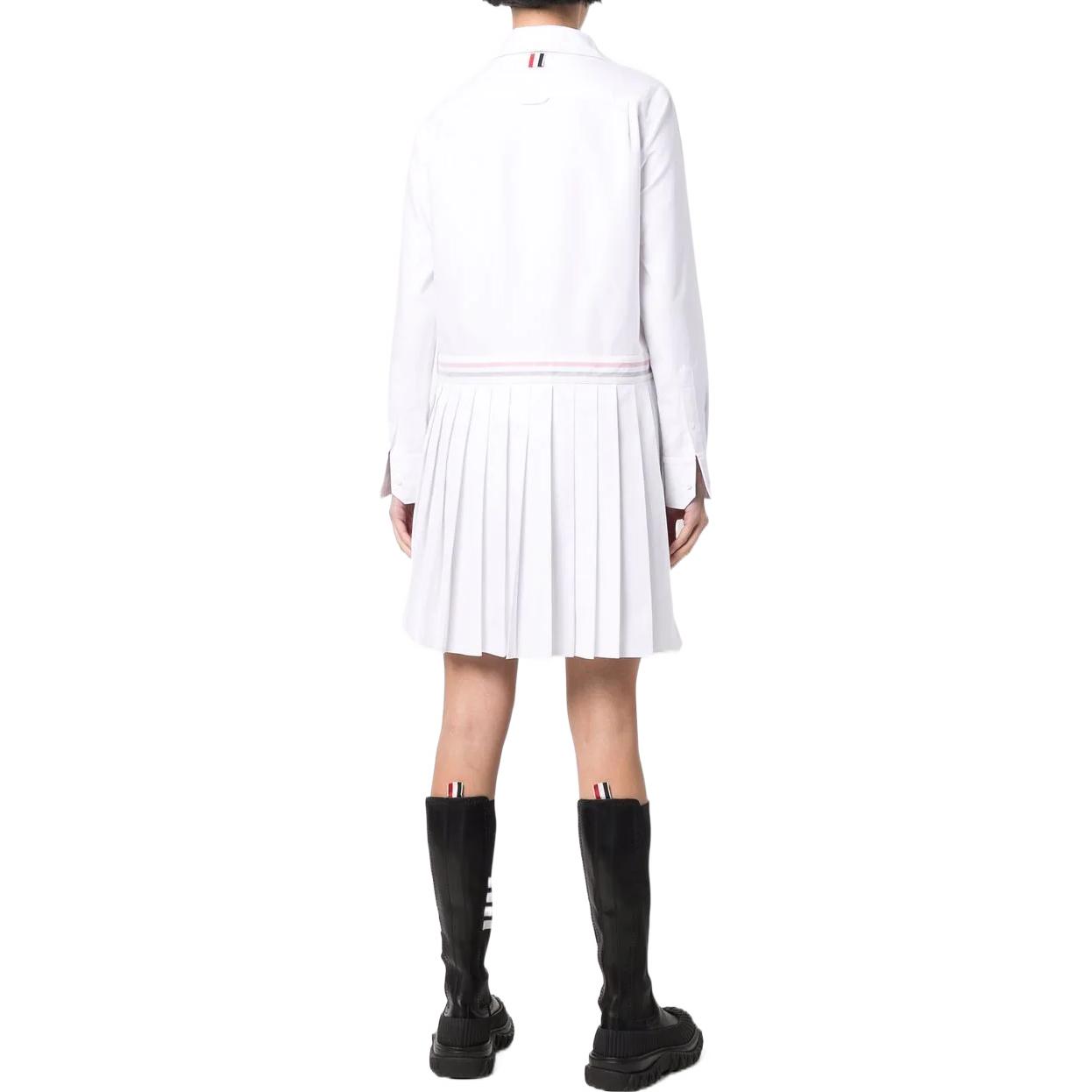 Shop (W) Thom Browne 条纹百褶长袖衬衫连衣裙 学院风格 FDSD34A-03634-100
