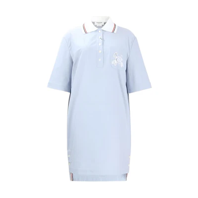 (Women) THOM BROWNE Striped Print Button-Down Short Sleeve Dress in Light Blue. FDSE68E-E0908-480