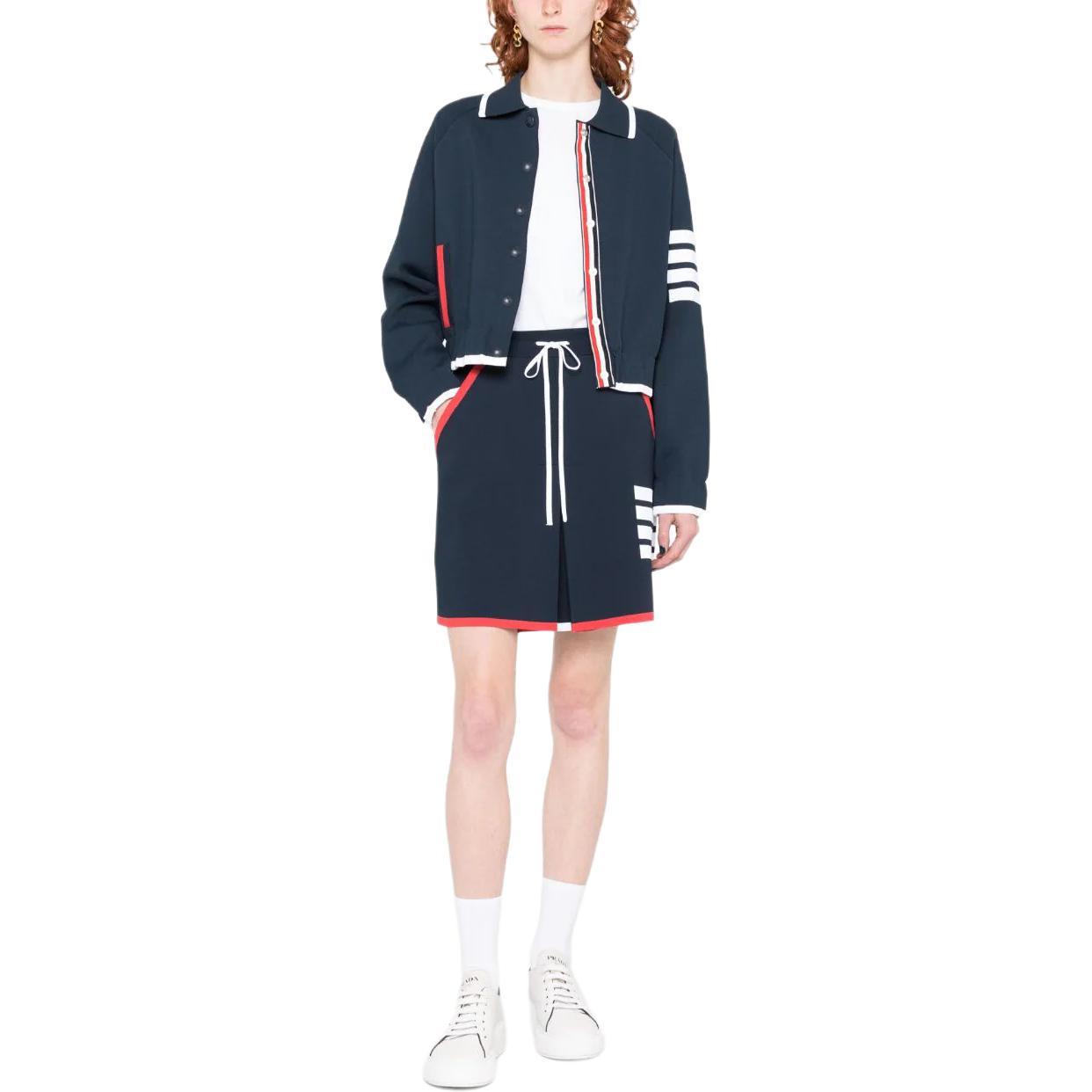 Lookbook (W) Falda Midi Casual Azul con Abertura y Rayas de Thom Browne. FKK122A-Y5502-415