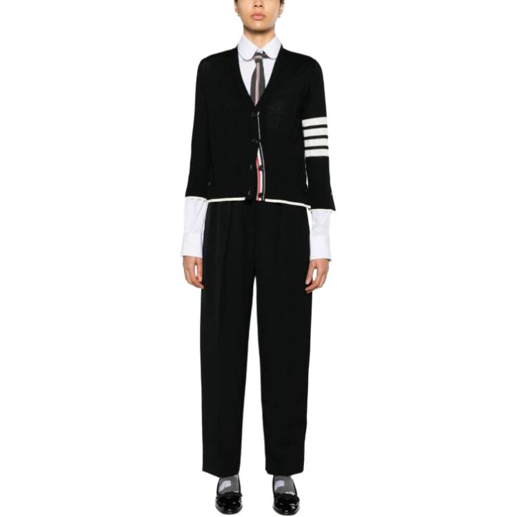 (Women) Thom Browne  Striped V-Neck Long Sleeve Button-Up Shirt Black FKC334D-Y1014-001 圖 3